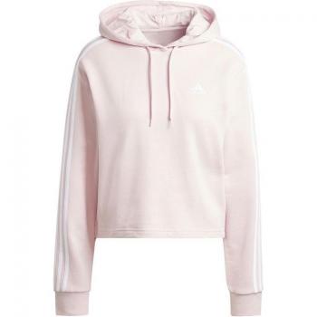 Sudadera Corta con Gorro adidas Essentials 3 Franjas de Felpa Francesa para Mujer en Color Sandy Rosa