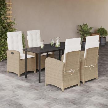 5-Piece Beige Poly Rattan Garden Dining Set with Cushions