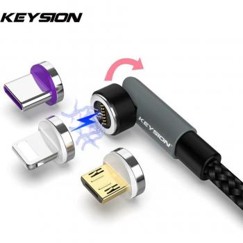 Cabo USB Magnético Rotativo KEYSION 5A - Carga Rápida Tipo C y Micro USB para Juegos - 1m 3A Rojo