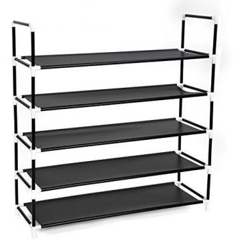 Songmics Zapatero con 5 estantes Estructura de acero Baldas PP 88 x 29 x 90 cm Negro LSC05H