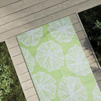 Alfombra de exterior PP 80x250 cm color verde claro, diseño de hojas y más