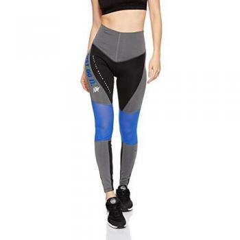 NIKE Power Graphic Mallas, Mujer, Carbon Heather/Black/Game Royal, XS