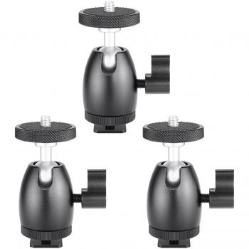 Neewer 3 piezas de Mini Rótula bola de trípode tornillo 1/4 pulgada con cerradura y adaptador de zapata para luz LED, Monitor, cámaras DSLR, Video y videocámaras