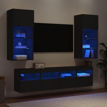 Mueble de TV Pared 5 Piezas con Iluminación LED en Madera Negra