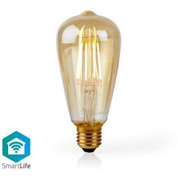 NEDIS WiFi Smart LED Dimmable Filament E27 Bulb, ST64, 5W, 500lm, Voice Control via Alexa or Google Home, IFTTT, Plug & Play, No Hub or Subscription Required, SmartLife