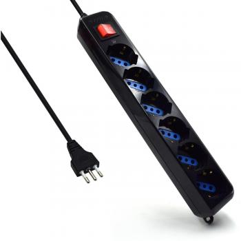 Multipresa Eléctrica 6 Tomas con Protección Sobrecarga y Sobretensión, Cable de 1,8 m, Spina Italiana y Prese Schuko