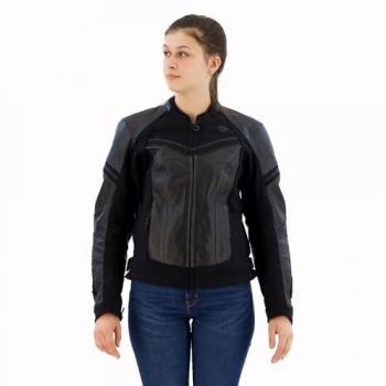 Chaqueta de Moto para Mujer REV'IT! Median - Estilo Elegante, Color Negro-Gris, Talla 34, Fabricada en cuero