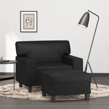 Sillón con reposapiés de cuero sintético negro 60 cm Vidaxl