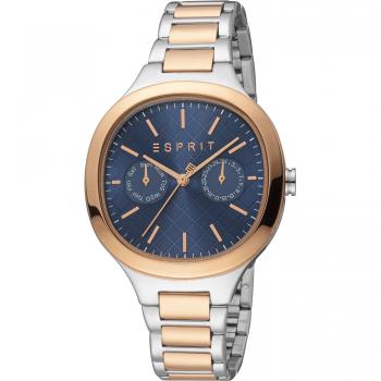 Esprit Momo Women's Stainless Steel Analog Watch - Silver Grey Rose Gold with Night Blue Dial