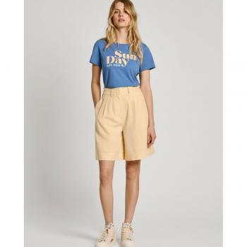 Bermuda de mujer Pepe Jeans Ava amarilla con pinzas y cierre de broche, talla XS