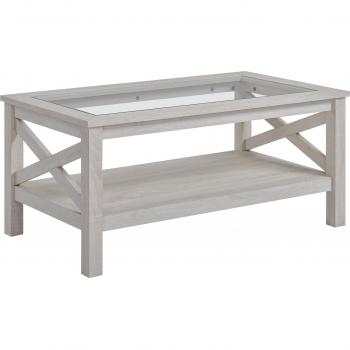 Mesa De Centro Volga Homcom Rectangular Tapa Cristal Blanco 45X100x55 Cm