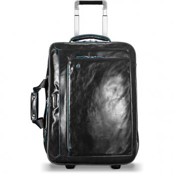 Piquadro Blue Square Leather 2-Wheel Business Trolley with Laptop Compartment - 51 cm Black