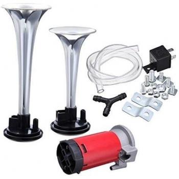 Ambiente Universal 12 V Doble trompeta 135 db Air Horn compresor Kit Compact doble tono Super Loud motocicleta coche camión Tren SUV Barco doble tono caracol Bomba eléctrica