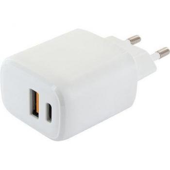 Cargador Rápido Schwaiger 20W USB-C y USB-A, Adaptador de Corriente Blanco para Móviles y Dispositivos Inteligentes