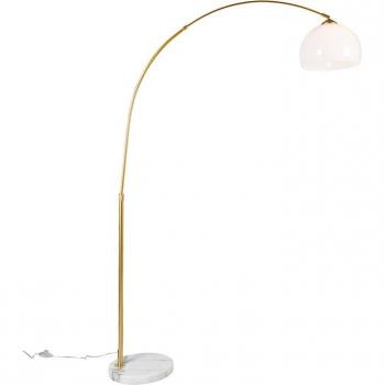 Lámpara arco moderna de latón con pantalla blanca - ARC BASIC, acero/plástico, diseño redondo/alargado, adecuada para LED, potencia máxima 1 x 20 Watt