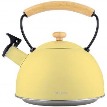 Hervidor de Agua Inducción 2,3L Acero Inoxidable Vintage Mango Madera Amarillo Pastel
