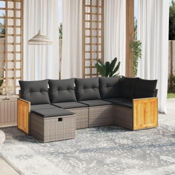 6-Piece Grey Poly Rattan Garden Sofa Set with Cushions
