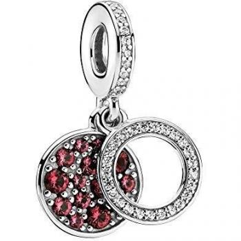 Charm colgante Pandora Doble Disco Rojo Brillante de Plata Esterlina con Zircón y Cristales