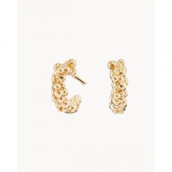 Pendientes Aro S Sand Dust en Oro Amarillo con Detalle de Esferas Brillantes