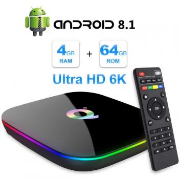 Android TV Box, 2019 TV Box Android 9.0 con 4GB RAM 64GB ROM H6 Procesador Quad Core Cortex-A53 Smart TV Box, soporta 6K Resolución 3D 2.4GHz WiFi 10/100M Ethernet USB 3.0 Reproductor Multimedia