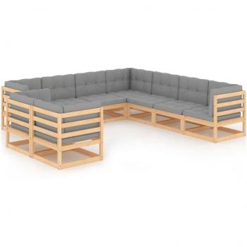 9-Piece Solid Pine Garden Lounge Set with Cushions