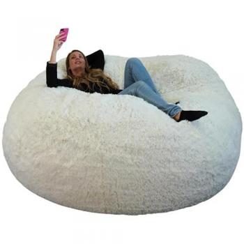 Puf Gigante de Pelo Sintético Desenfundable Blanco 200 cm - Extra Suave y Cómodo