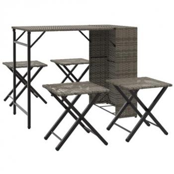 Juego de Comedor de Jardín Plegable 5 Piezas Ratán PE Gris