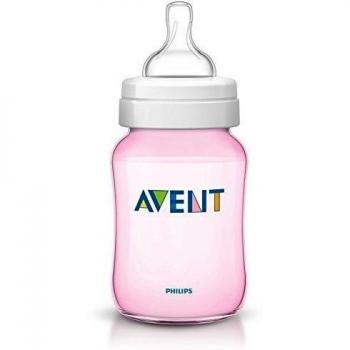 Philips Avent SCF684/17 - Biberón classic rosa 260ml, con tetina de flujo lento, sistema anticólico exclusivo, enganche fácil gracias a la exclusiva válvula de la tetina