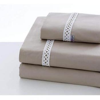 ESTELIA - Juego de sábanas Lace Color Piedra - Cama de 150 cm