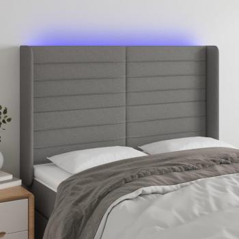 Cabecero LED Gris 147x16x108/128cm en Tela con iluminación LED, color gris oscuro, dimensiones de 147 cm de ancho, 16 cm de grosor y altura ajustable entre 108 y 128 cm