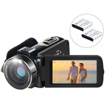 Cámara de video Videocámara, Aabeloy YouTube Cámara Vlogging HD 1080P 24.0MP 3.0 pulgadas LCD de 270 grados Pantalla giratoria Zoom digital 16X Función de pausa Grabador de cámara digital y 2 baterías