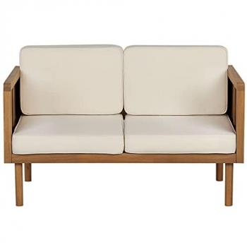 Sofá de Jardín 2 Plazas de Madera de Acacia Clara con Cojines Beige Claro y Diseño Moderno para Exterior