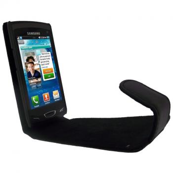 igadgitz Negro Funda de Cuero Piel Carcasa Case Cover para Samsung Wave 2 S8530 + Pantalla Protector