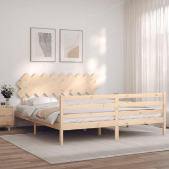 Estructura de cama de matrimonio con cabecero de madera maciza vidaXL marrón