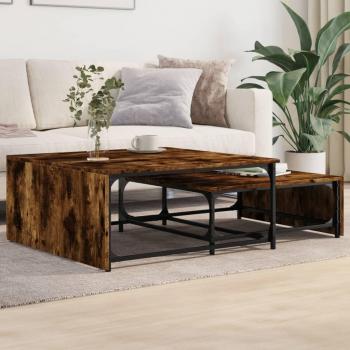 Mesas de centro apilables 2 pzas madera ingeniería y metal en colores Negro, Roble Sonoma y Roble ahumado, ideales para salón o comedor como mesa de café auxiliar