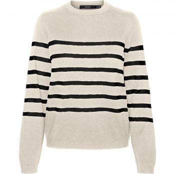 Suéter de Mujer Vero Moda Saba con Cuello Redondo y Rayas en Color Negro y Abedul