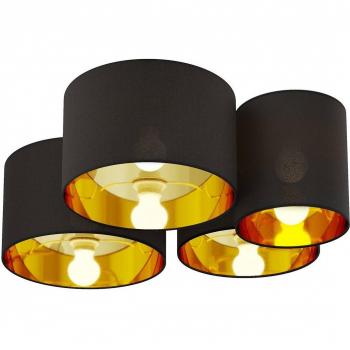 Lámpara de techo Laurenz de Lindby, 4 luces, negro-oro, moderno, hecho de textura, tela, tejido y seda para salón y comedor (4 lámparas, E27)