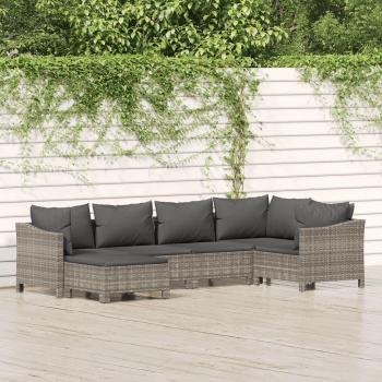 6-Piece Grey Poly Rattan Garden Lounge Set with Cushions