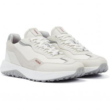 Hugo Boss Kane Mens Mixed-Material Trainers with Faux Leather Trims - White - Size: UK9 EU43 US10 - Male