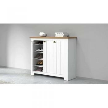 Zapatero Tolomeo Ahorra Espacio con 3 Puertas, Armario Multifuncional de Entrada, 114x42h100 cm, Blanco y Roble