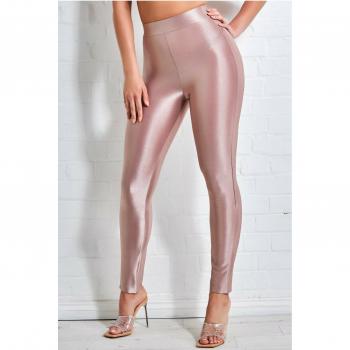 Goddiva Disco Leggings - Champagne Satin - Size 10 UK