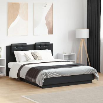 Cama con cabecero de madera multicapa negra 135x190 cm