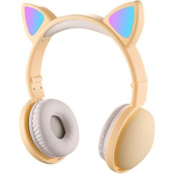Auriculares Bluetooth 5.0 con Luz LED y Cancelación de Ruido, Plegables y Ajustables, Con Micrófono y Enchufe de 3.5mm Orejas de Gato