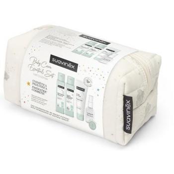 Neceser de Tela Suavinex Beige para Bebé con Gel - Champú Espumoso 100 ml, Loción Hidratante Corporal 100 ml, Crema del Pañal 75 ml y Colonia para Bebés Baby