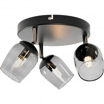 Lindby Spot Katjana, lámpara de techo 3 luces, diámetro 20 cm, cristal ahumado, diseño vintage en gris, fabricada en metal, tipo de bombilla G9
