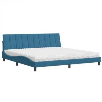 Cama con colchón terciopelo azul oscuro 200x200 cm