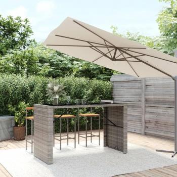 Mesa alta bar con superficie de vidrio y ratán PE gris 185x80x110 cm