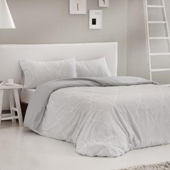 Funda Nórdica Saja de Algodón y Poliéster Gris 260x240 para Cama de 180 con Fundas de Almohada 100% Algodón y Cierre con Botones