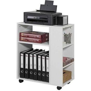 Mesa Auxiliar SoBuy FBT68-W con 3 estantes, Consola, Mesita de Noche con Ruedas