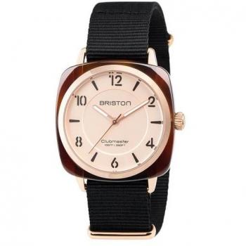 Reloj de mujer Briston 18536.PRA.T.6.NB, con caja de resina negra, correa de nylon azul marino, esfera blanca con índices dorados, mecanismo de cuarzo y resistencia al agua hasta
